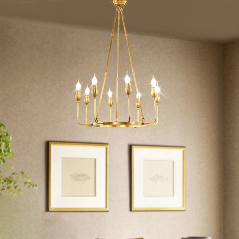 Candlestick Dining Table Suspension Lamp Retro Metal 6/8-Light Gold Chandelier Pendant Light with Adjustable Hanging Rod
