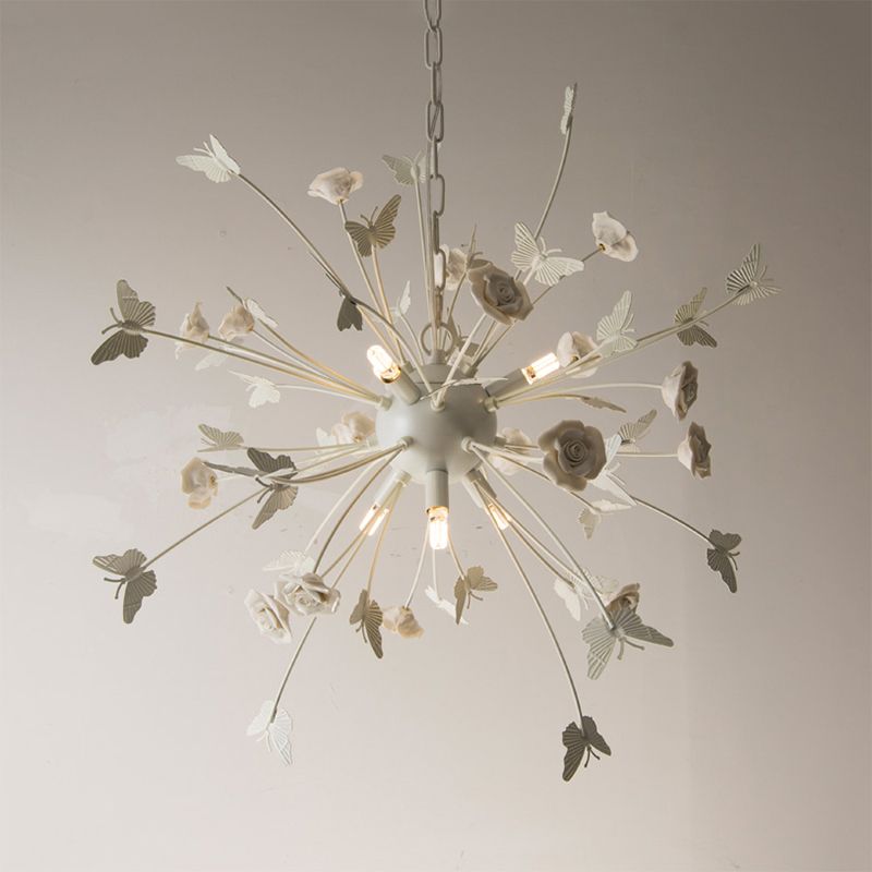 Metal Flower Chandelier Lamp Minimalism LED White-Silver Pendant Lighting Fixture with Adjustable Chain