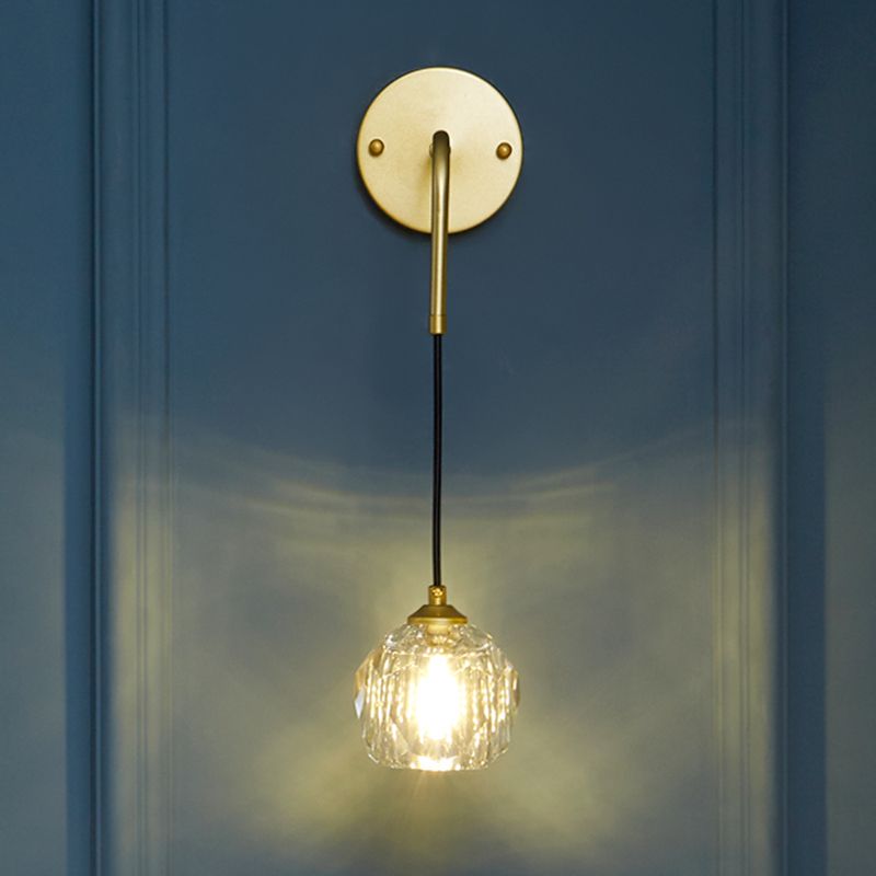 1-Light Contemporary Crystal Wall Sconce Armed Wall Light Lamp for Bedroom