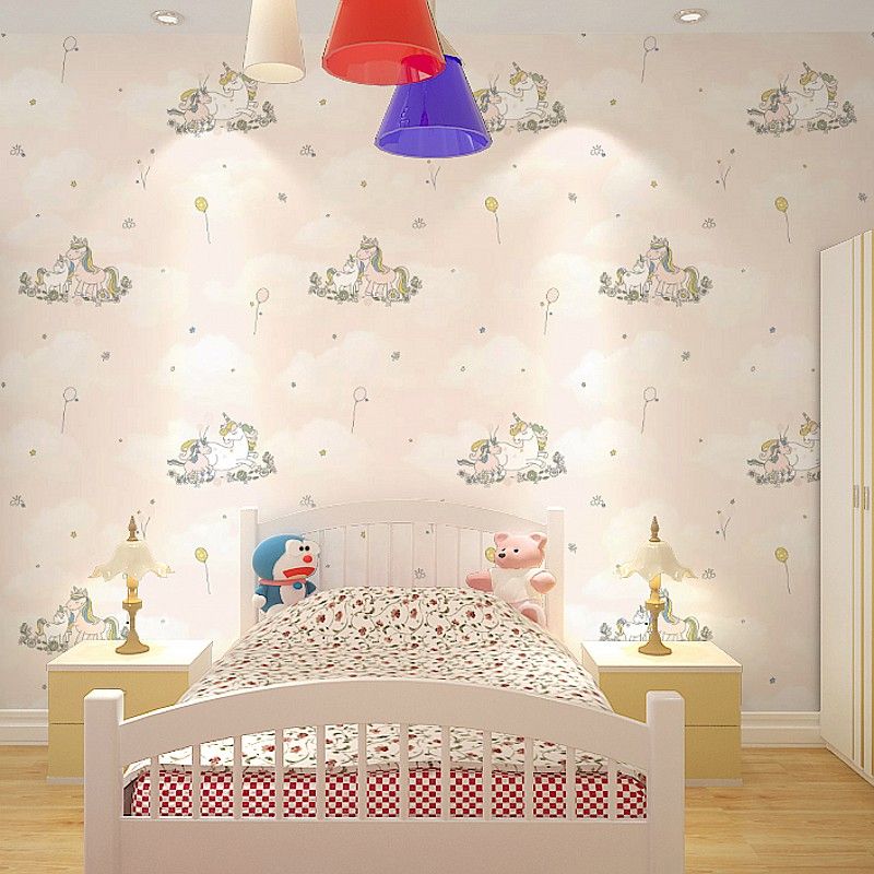 Papier peint licorne de dessin animé mignon pour chambre d'enfant, couleur douce, 31' L x 20,5" W