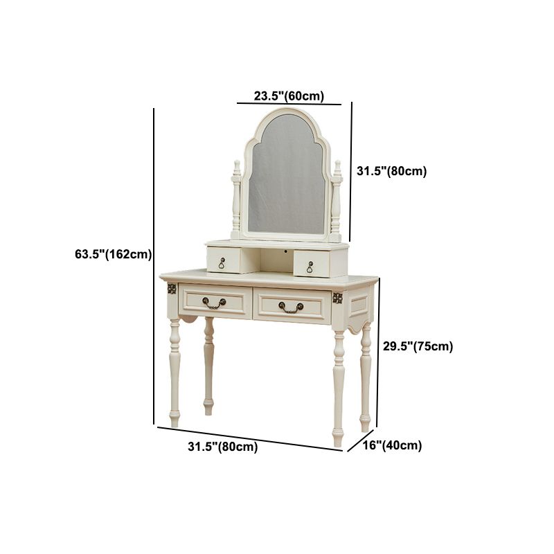 Ivory Mirrored Vanity Desk with 4 Drawers Victorian Wood Dresser