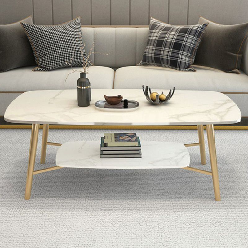 17.7"H Modern Ironcraft Cross Legs Slate Rectangular Table Top Coffee Table with Shelf