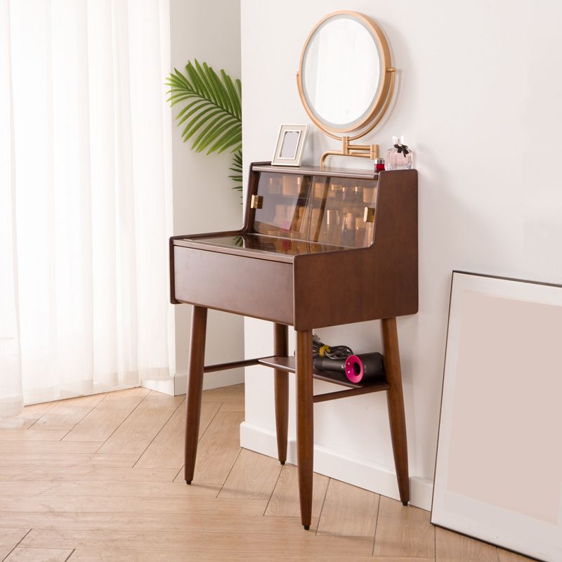 Brown Makeup Vanity Desk 54.33" High Vanity Tables with Drawer