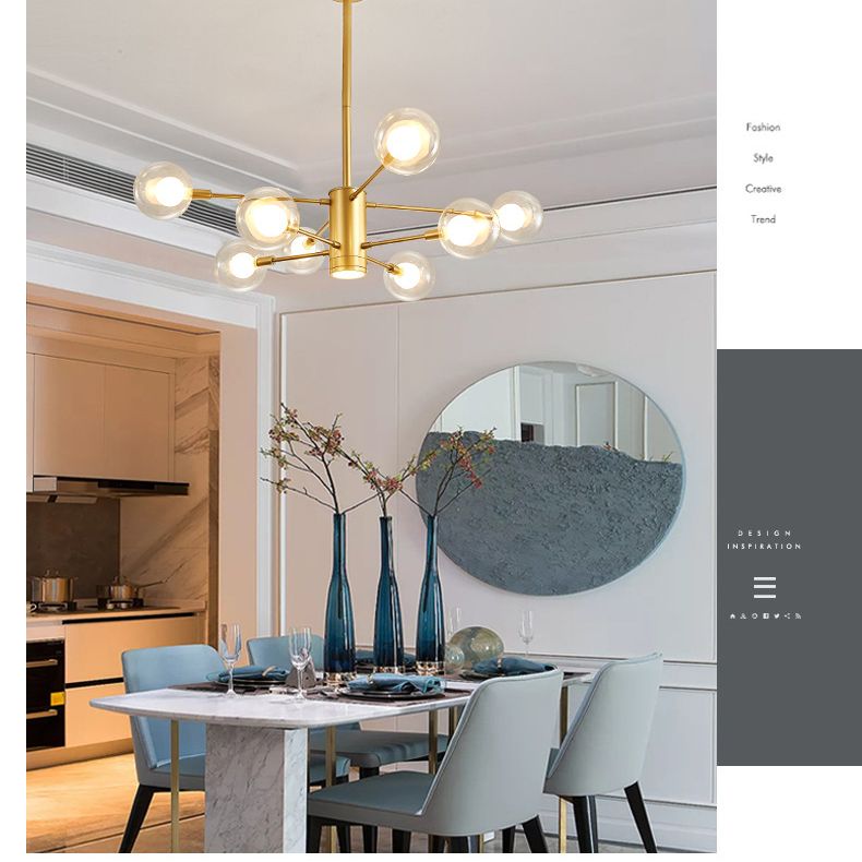 Globe Suspension Hanging Pendant Light Modern Style Corridor Clear Glass Chandelier in Frosted Spray Paint Finish