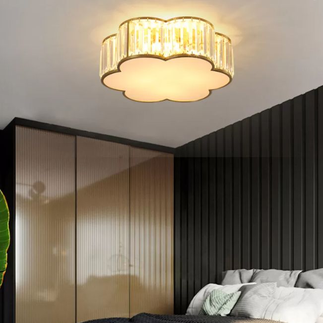 Gold Geometric LED Ceiling Light in Modern Singular Style Copper Indoor Flush Mount with Acrylic Shade