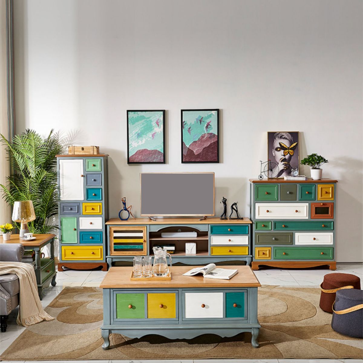 Artificial Wood Storage Chest Vintage Storage Chest Dresser with Drawers