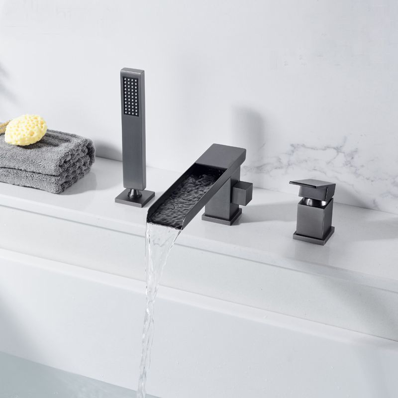 Deck Mounted Copper Roman Tub Faucet Low Arc Waterfall Roman Tub Faucet Set