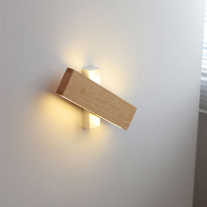 Single Modernism Beige Finish Wall Mounted Sconce Wooden Wall Light