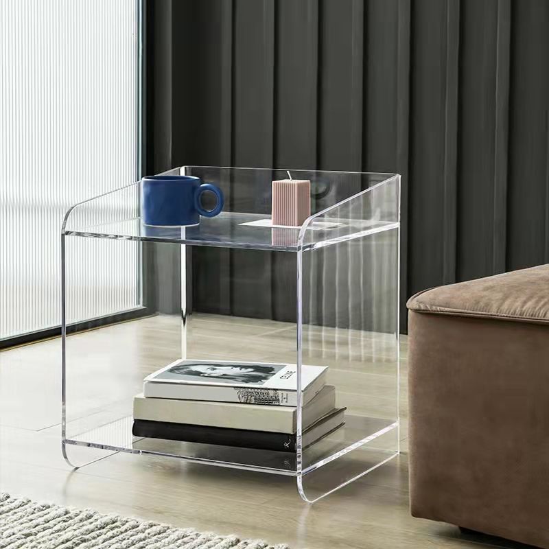 Plastic Rectangular Side End Table 15.74" Wide Sled Sofa Side Accent Table