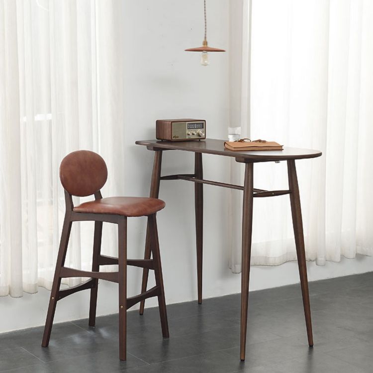 Modern Oak Wood Bar Table Set 1/2 Pieces Wooden Counter Table with Leather Stools