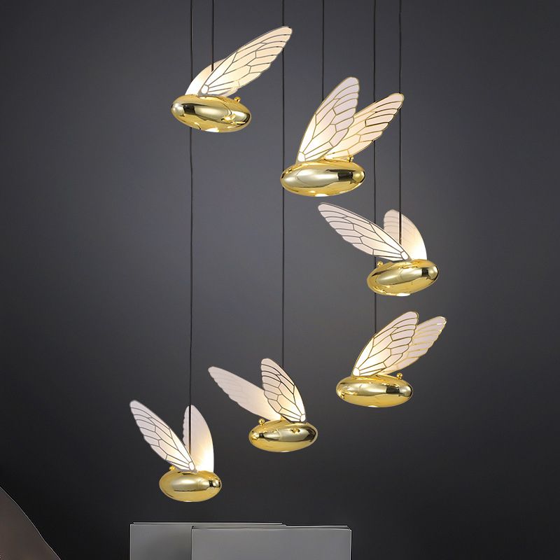 Gold Wing Hanging Lamp Fixture Simplicity LED Acrylic Pendant Lighting for Dining Room