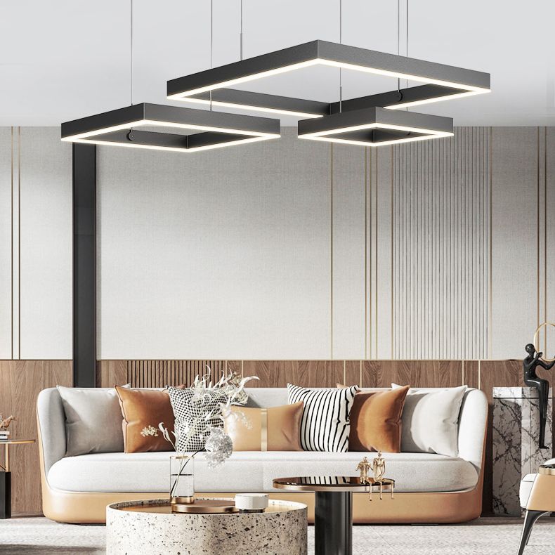 Contemporary 3-Tier LED Hanging Ceiling Lights Black Aluminum Pendant Chandelier for Living Room