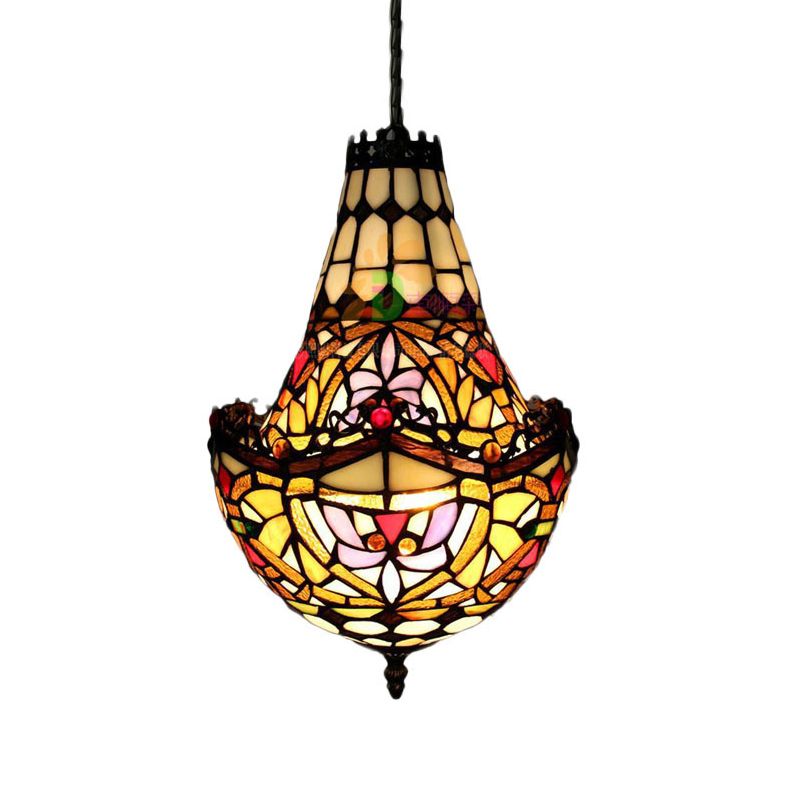 Illuminazione del lampadario a fiore Tiffany 2/3/5 luci Kit di luce a sospensione vetrata in nero in nero, 10 "/12"/16 "di larghezza