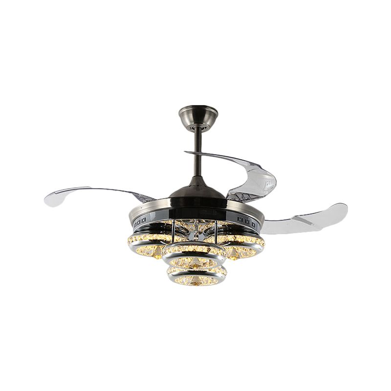 19 "W Minimalismus führte Hanging Fan Light Nickel Donut 4 Blades Semi Flush mit metallischem Schatten