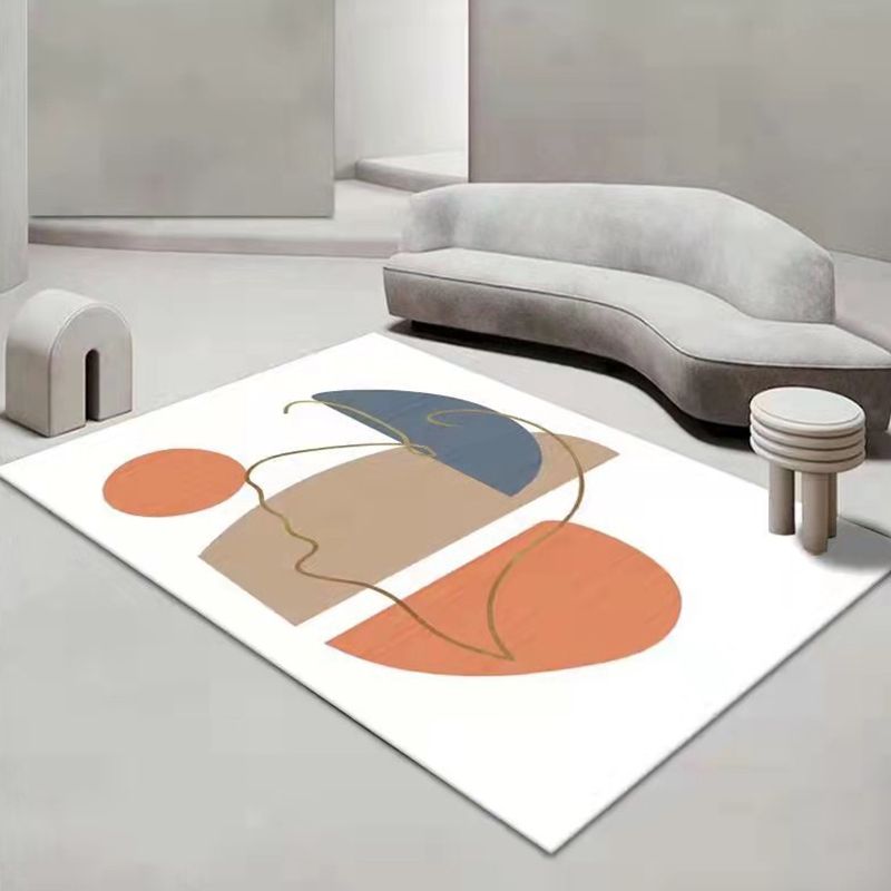 Nordic Style Rug Polyester Color Block Carpet Non-Slip Backing Rug for Bedroom