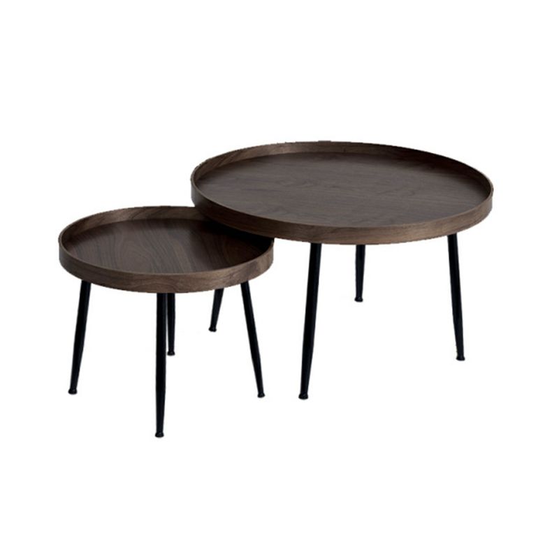 15.7"H Modern 4 Legs Metal Round Brown/Black Wood Top Coffee Table/Nesting Tables