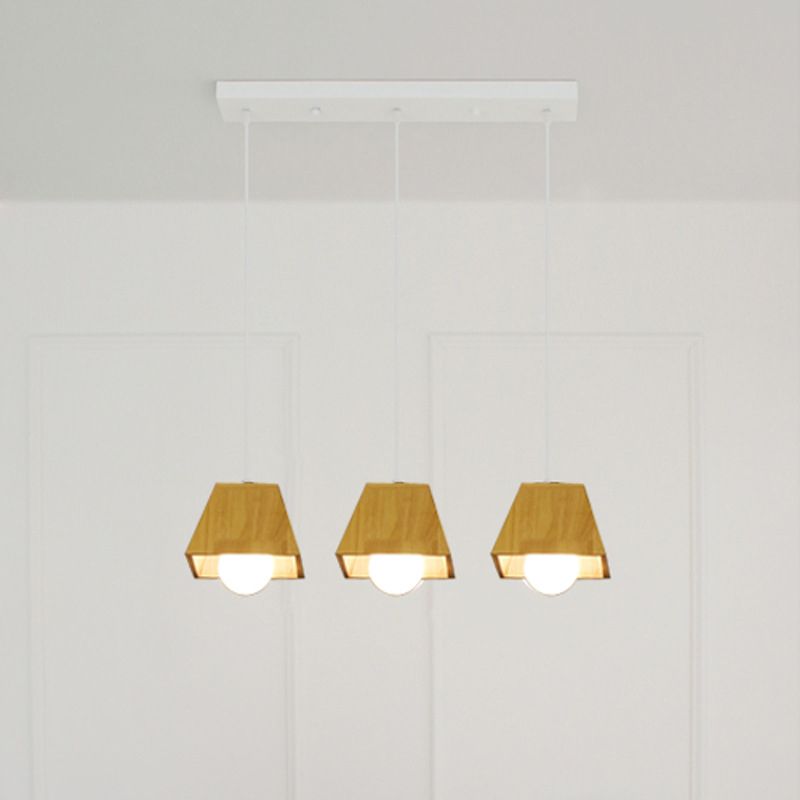 Sich verjüngter geformter Esszimmer LED Deckenleuchte Holz 3 Köpfe nordischer Multi -Licht -Anhänger