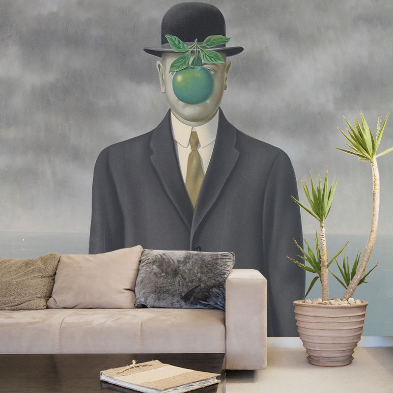 Smooth Whole Grey-Green Murals Surreal Rene The Son of Man Painting Wall Decor, Optional Size