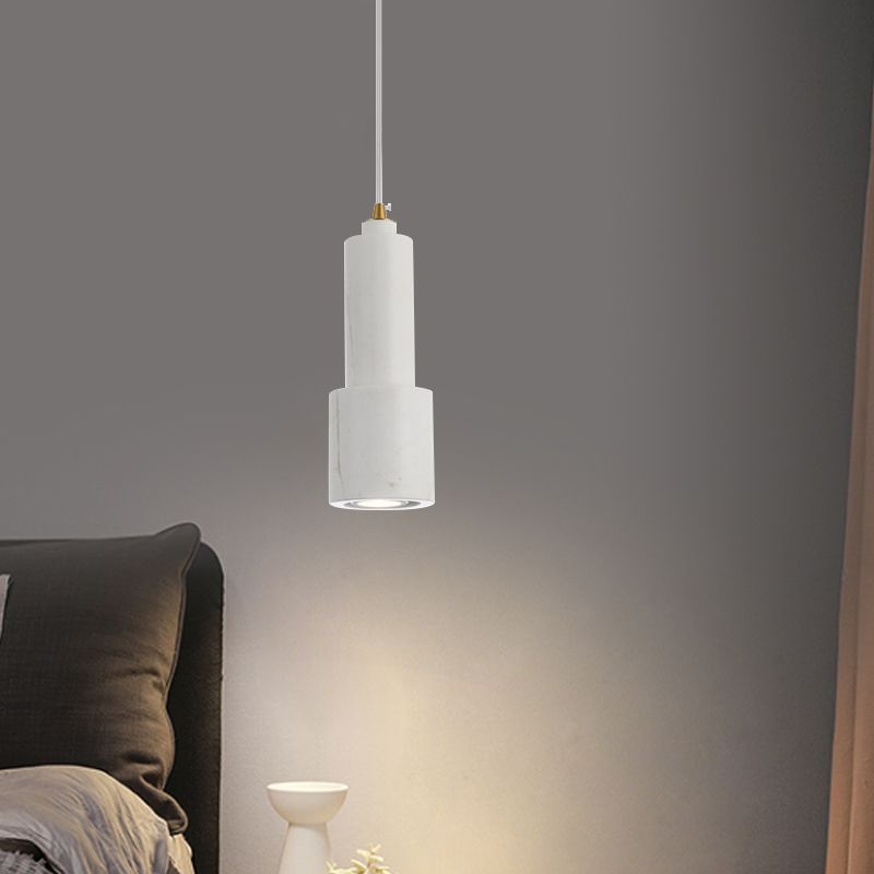 White/Green Tube Hanging Ceiling Light Marble 1-Light Nordic Suspended Pendant Lamp for Living Room