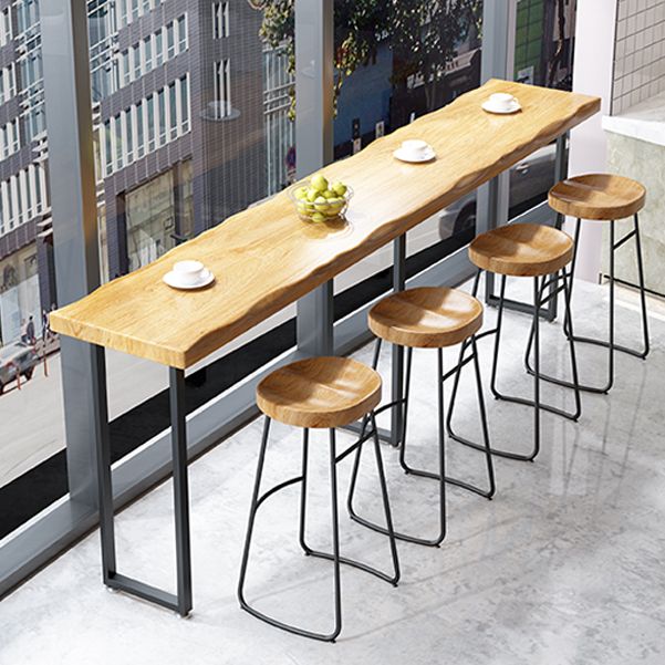Modern Brown Wood Pub Table Rectangle Table Top Black Sled Table 42'' H