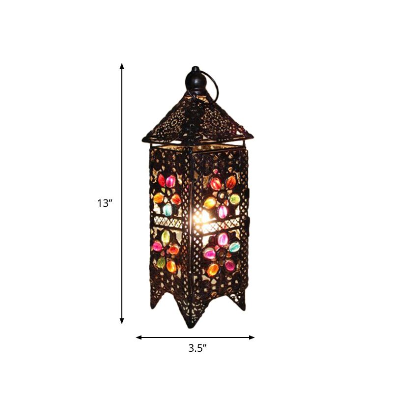 Lampada da comodino a lanterna bohémien con 1 lampadina, illuminazione da comodino in metallo in viola/rosso per soggiorno