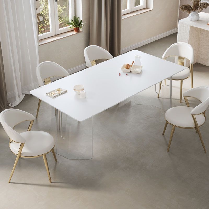 Modern 1/2/5/6 Pieces Acrylic Dining Table Set with White Sintered Stone Top Dinette Set