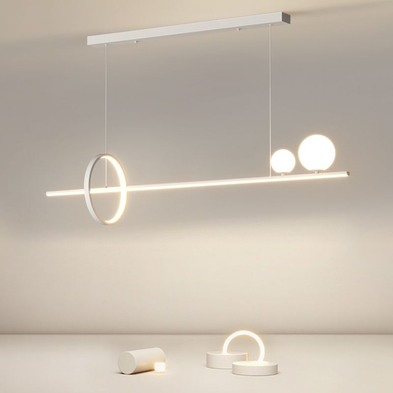 LED Island Lamp Strip Shape Island Hanging Lamp with Silica Gel Shade for Dining Room