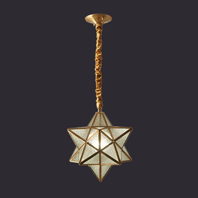 Vintage Brass Hanging Light Star Shade 1 Light Glass Pendant Lamp with Adjustable Chain for Hallway