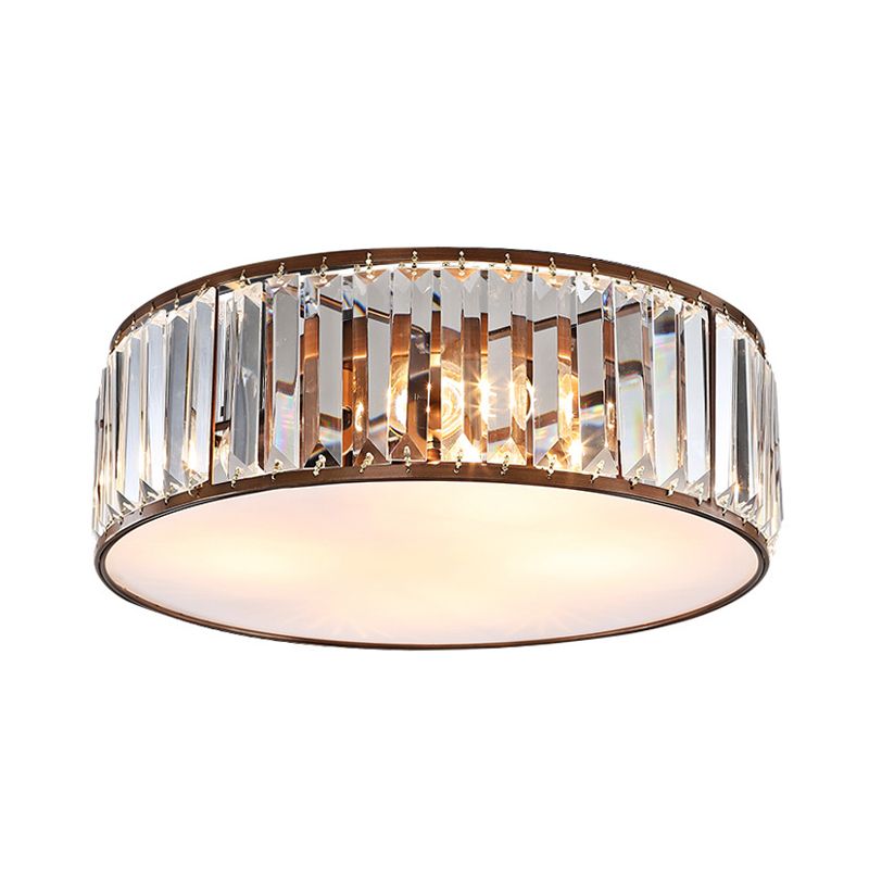 Slaapkamer Drum Inbouwverlichting Metaal Modern Zwart/Brons Plafondlamp met Kristallen Blok, 12,5"/16,5" Breedte