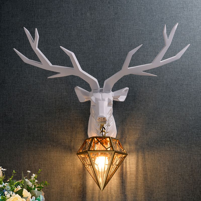 Elk Resin Wall Mounted Lamp Loft Style 1 Head Black/White/Gold SCONCE Licht met Diamond Cage Shade, 14,5 "/19.5" W