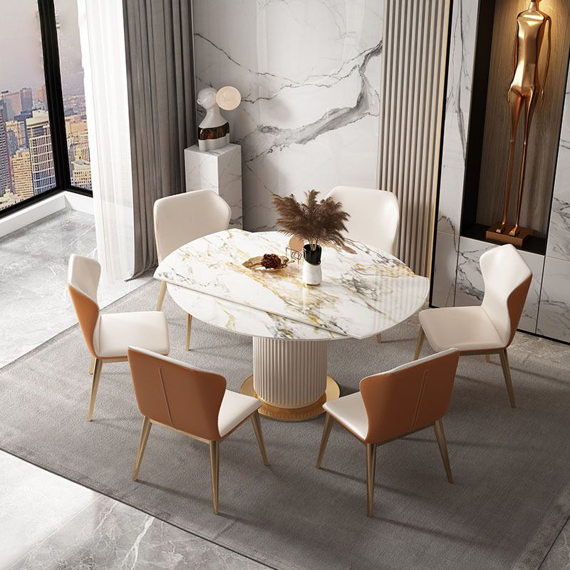 Glam Round Dining Set Stone 1/4/7 Pieces Dining Furniture for Indoor