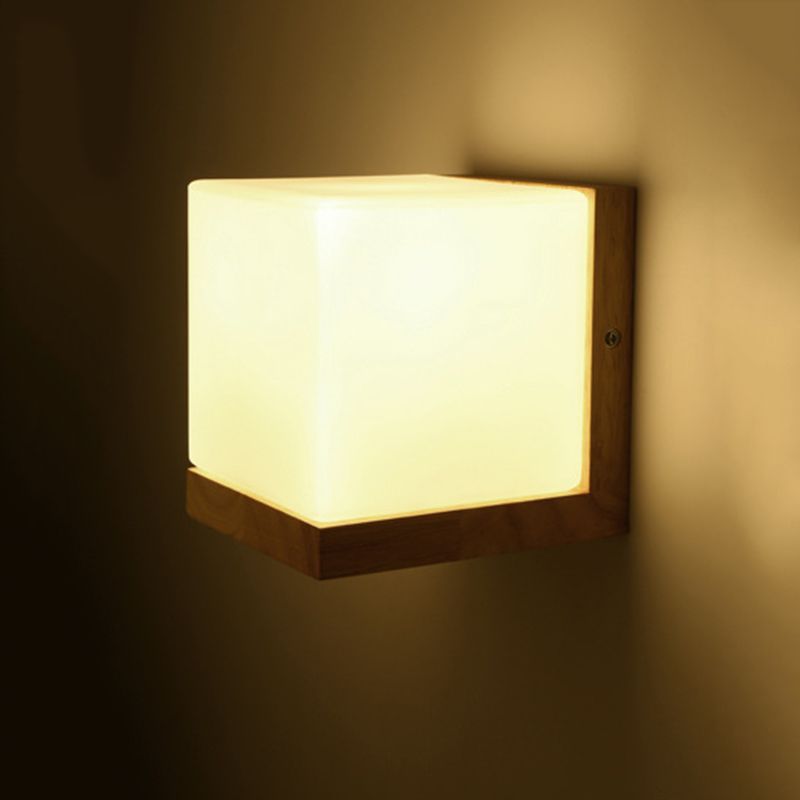 Square Wall Mounted Lamp Modern Simplicity Wood Wall Mount Lamp for Living Room