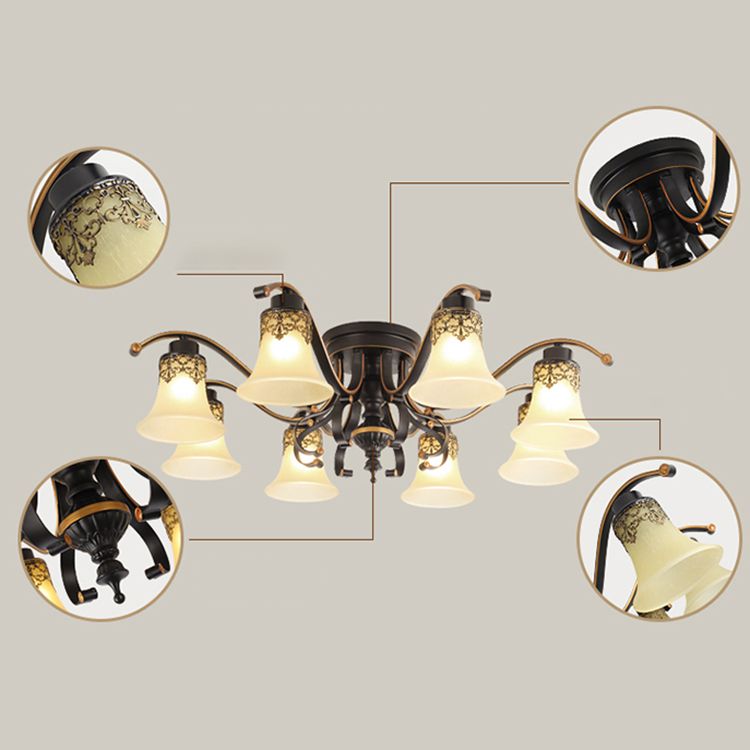 Lámpara de techo de estilo tradicional retro Luz de montaje empotrado de vidrio blanco para dormitorio