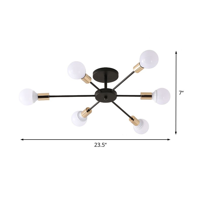 Nero Sputnik Semi Flush Luce Industriale Metallica 6/8 Luci Apparecchio Montato a Soffitto con Lampadina Esposta, 23.5 "/27.5" W