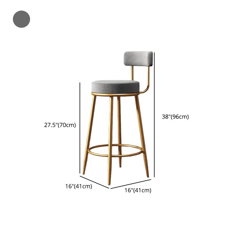 Glam Style Upholstered Bar Stools for Home Round Backrest Stools with Metal Legs