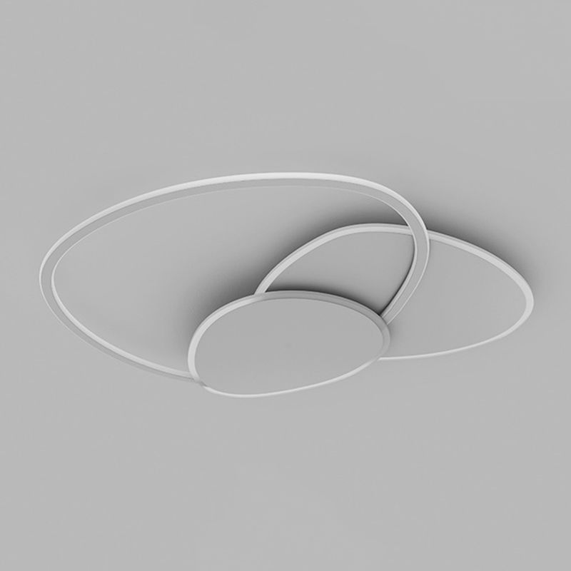 3-Light Geometric Flush Light Modern Metal LED Ceiling Lamp in White
