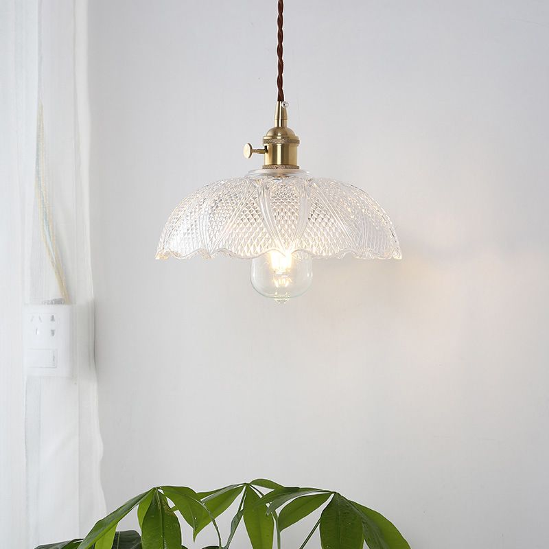 Messing 1 Leichtes Anhänger Beleuchtung moderne geätzte prismatische Glaskuppel hängende Lampe für Wohnzimmer
