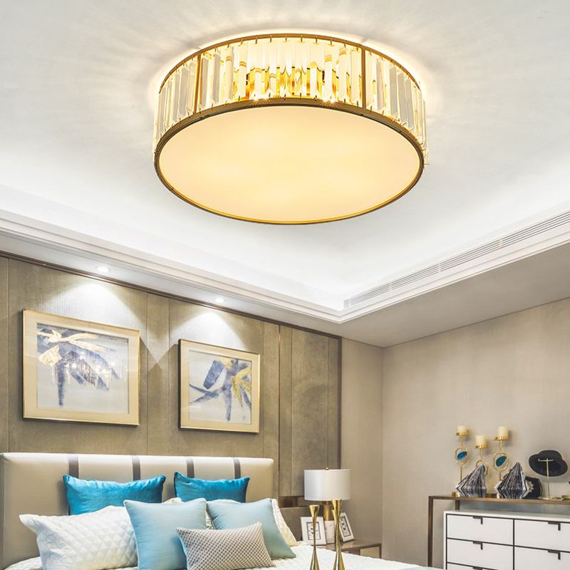 3/4/5 Lumière à la lumière du tambour contemporain Crystal Ceiling Flush Mount in Gold for Bedroom, 12.5 "/16.5" /20.5 " W