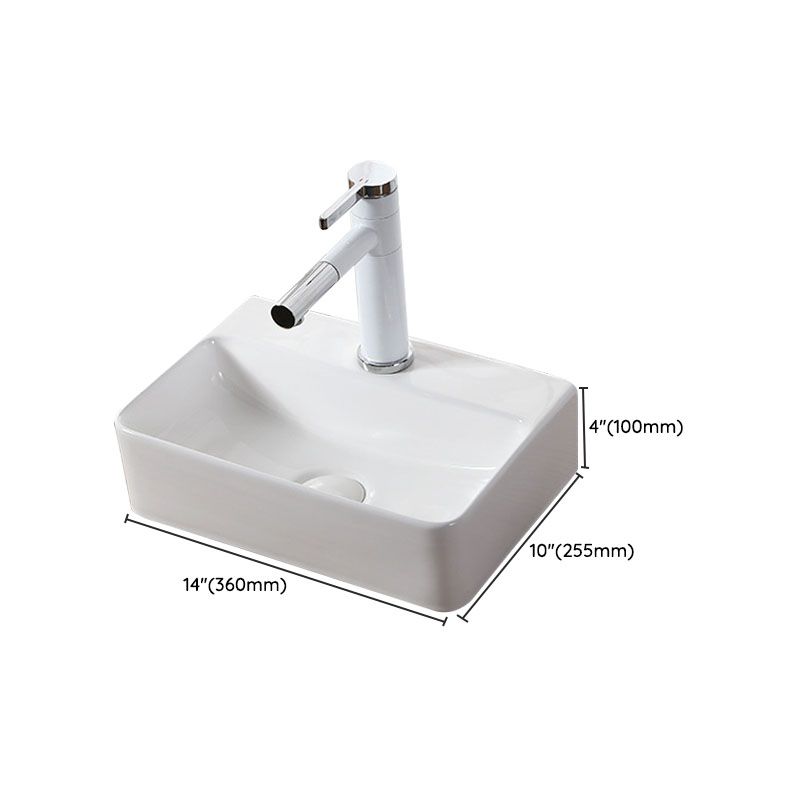 Modern Vessel Bathroom Sink Rectangular Porcelain Drain Vessel Sink(Not Included Faucet)