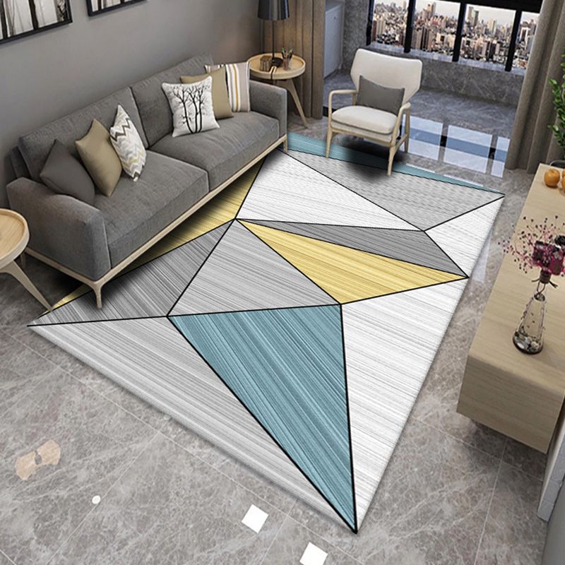 Black Modern Rug Polyester Geometric Print Rug Non-Slip Backing Rug for Drawing Room