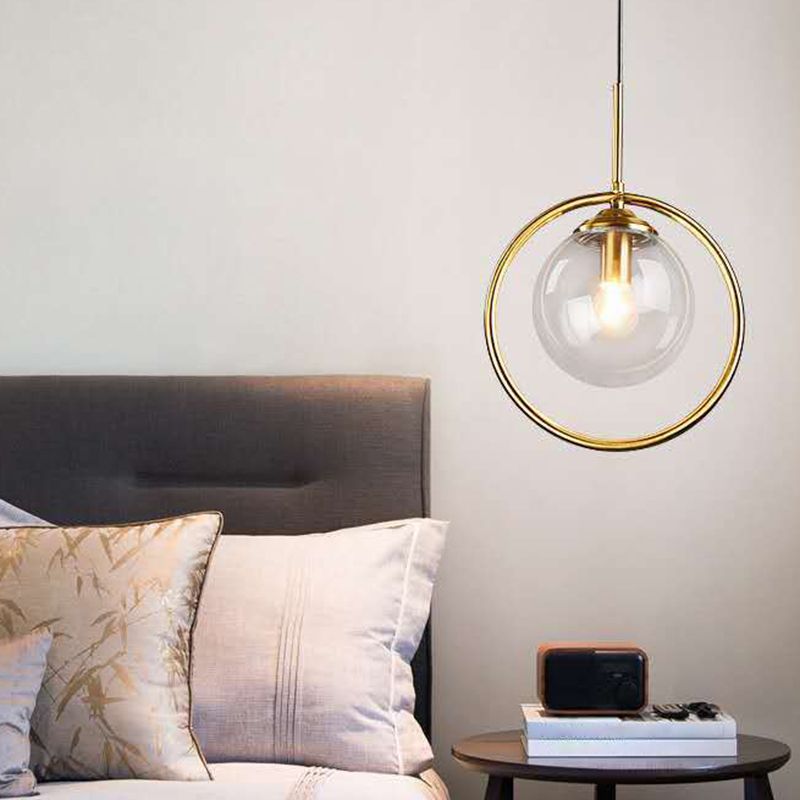 Spherical Pendant Lighting Contemporary Style Glass Clear Pendant Light Fixture for Bedroom