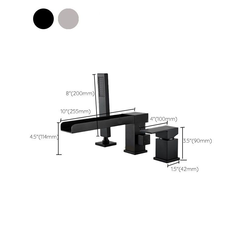 Brass Low Arc Bath Faucet  with Hand Shower Square Bathroom Faucet