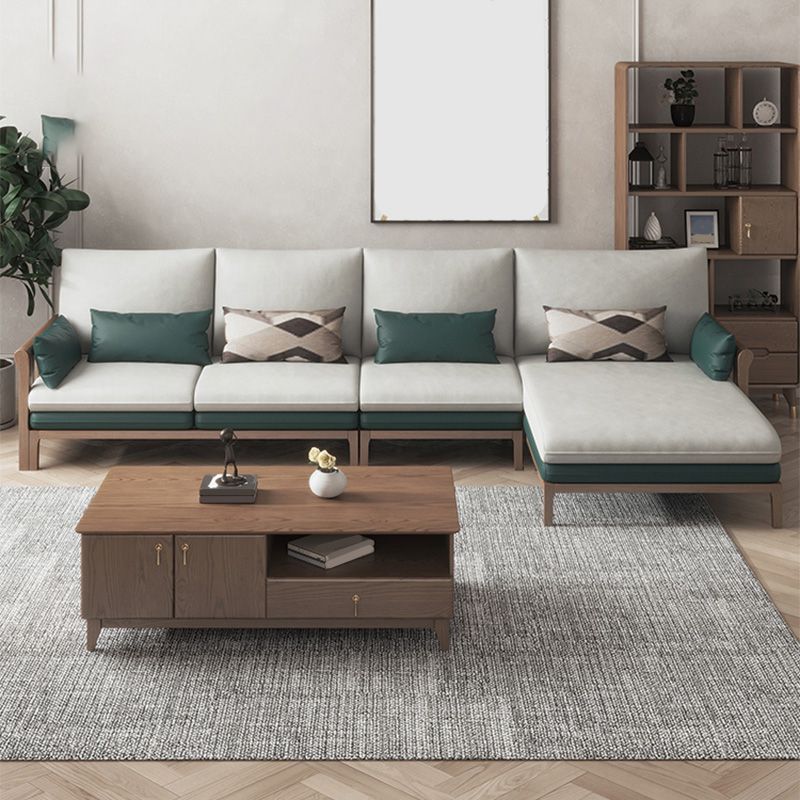 Contemporary Stationary Linen Square Arm Cushion Back Sofa & Chaise