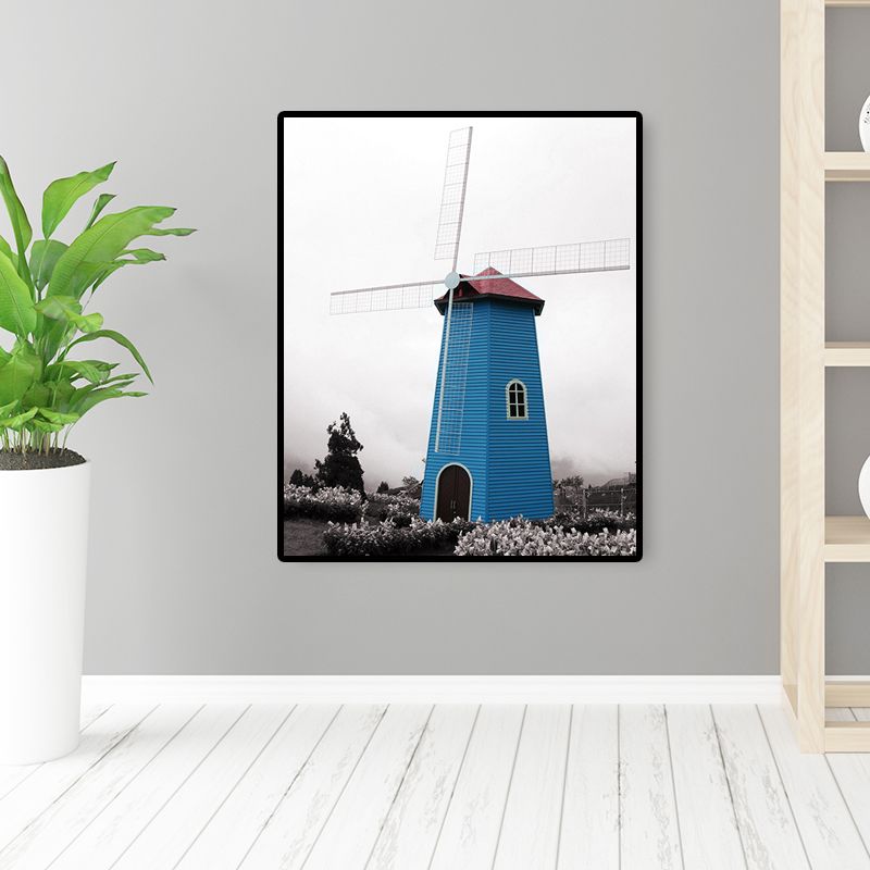 Zeitgenössische Windmühlen-Leinwandkunst, helle Farbe, strukturierte Wanddekoration für Schlafzimmer