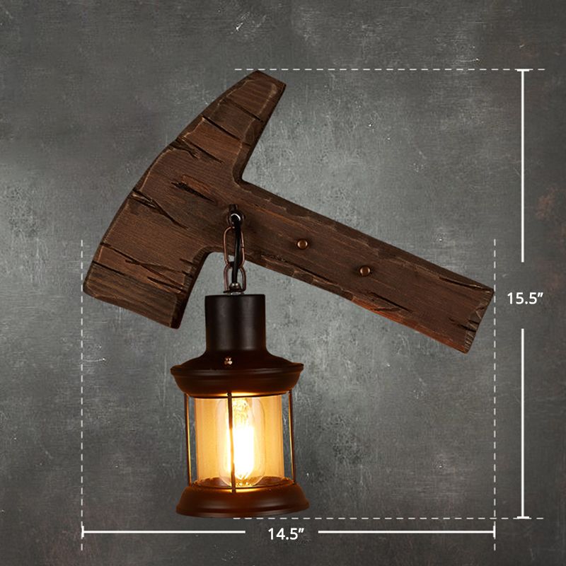 Single-Bulb Lampe Bauernhaus Axt Holzwandbeleuchtung mit Laternenschatten für Bistro