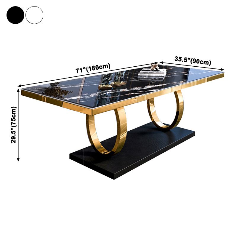 Rectangle Traditional Luxury Dining Table Sintered Stone Table with Trestle Base for Dining Room