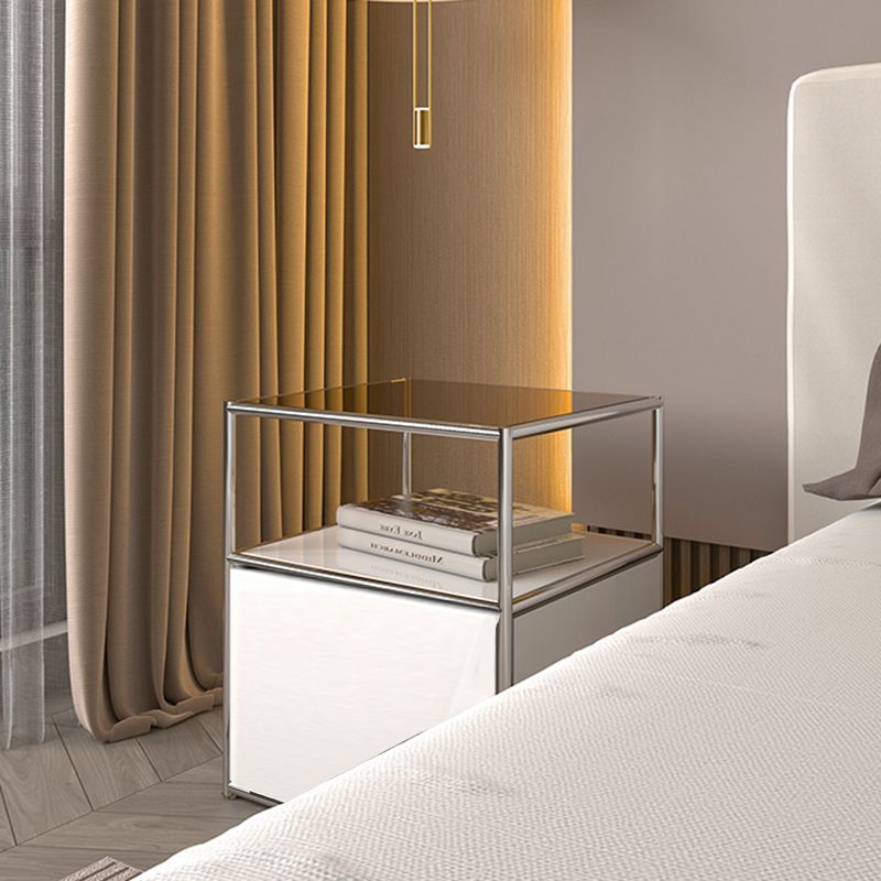 19.7" Tall Stainless Steel Side Table Rectangular End Table with Storage