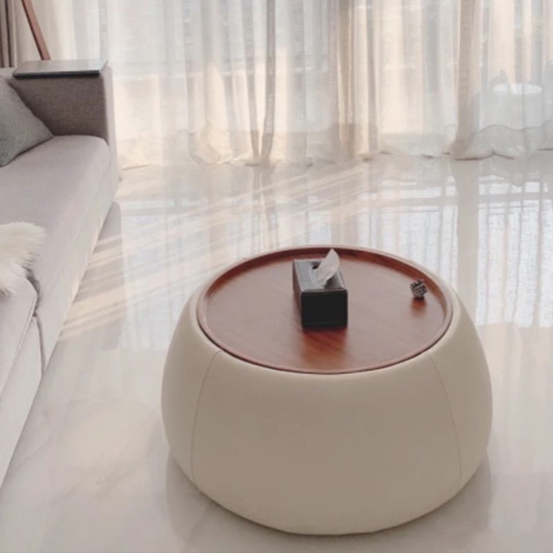 Contemporary Round Wooden Black Coffee Cocktail Table with Storage