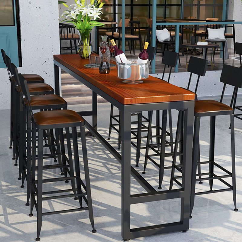 Wood Top Bar Height Table Industrial Style Bistro Pub Table with Metal Base