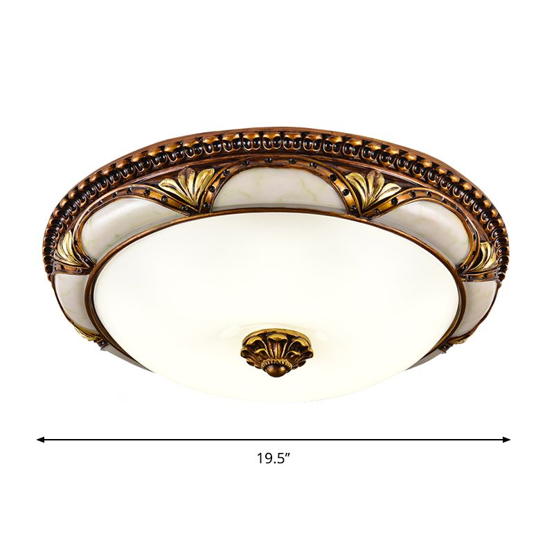 14"/16"/19.5" W LED Ceiling Lamp Traditional Floral Cream Glass Flush Mount Light Fixture in Brass